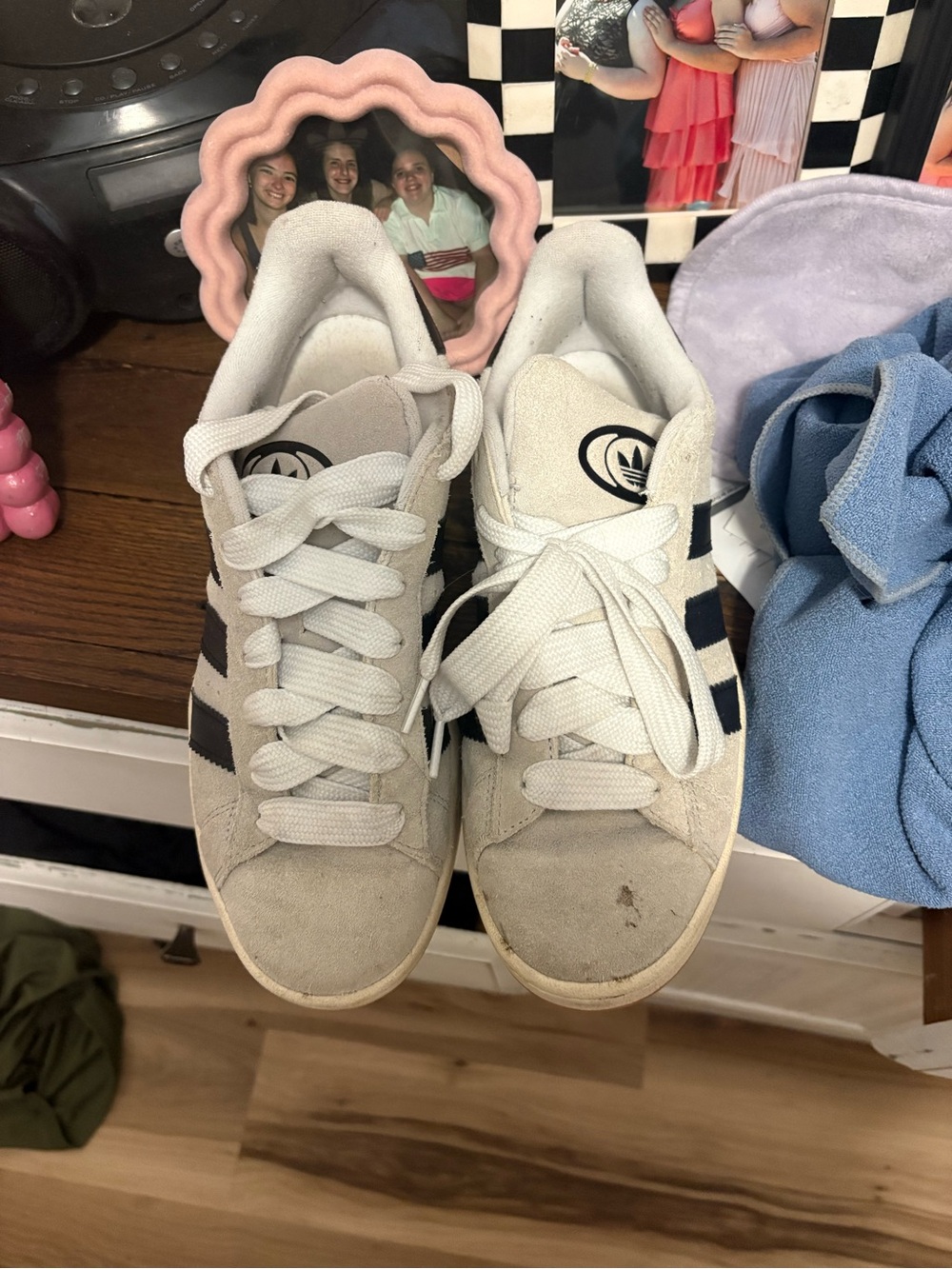 adidas White Sneakers with Navy Three-Stripes